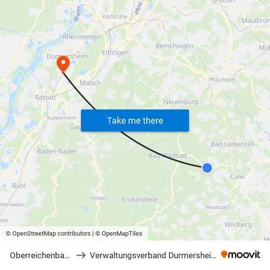 Oberreichenbach to Verwaltungsverband Durmersheim map