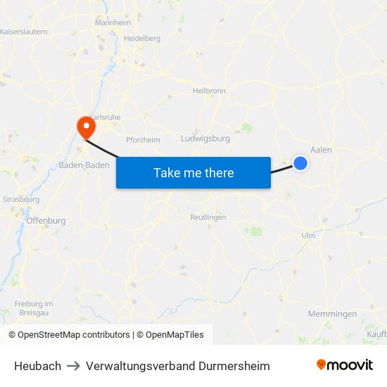 Heubach to Verwaltungsverband Durmersheim map