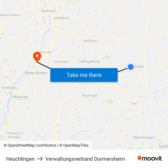 Heuchlingen to Verwaltungsverband Durmersheim map