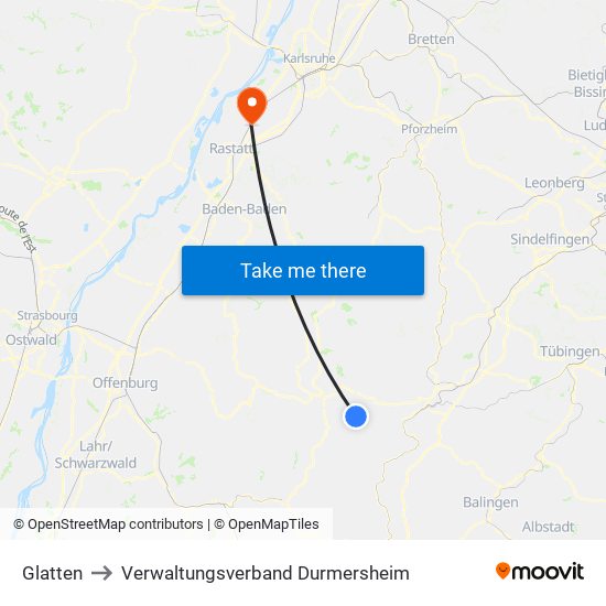 Glatten to Verwaltungsverband Durmersheim map