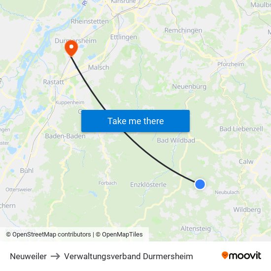 Neuweiler to Verwaltungsverband Durmersheim map