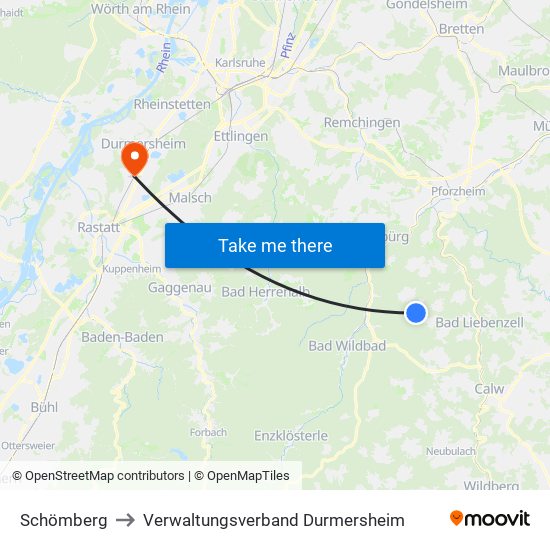 Schömberg to Verwaltungsverband Durmersheim map