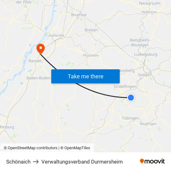 Schönaich to Verwaltungsverband Durmersheim map