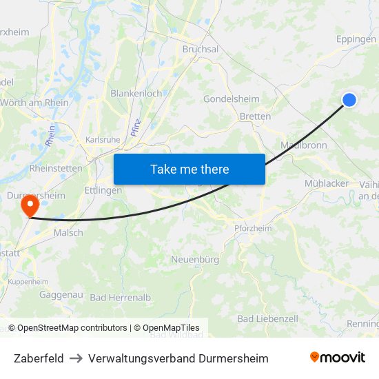 Zaberfeld to Verwaltungsverband Durmersheim map