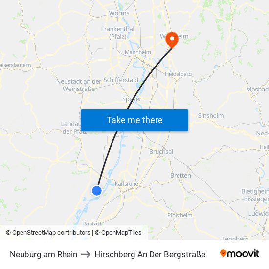 Neuburg am Rhein to Hirschberg An Der Bergstraße map