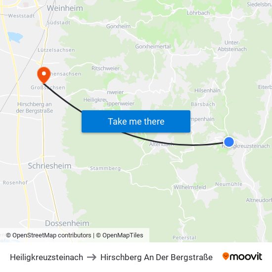 Heiligkreuzsteinach to Hirschberg An Der Bergstraße map