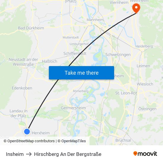 Insheim to Hirschberg An Der Bergstraße map