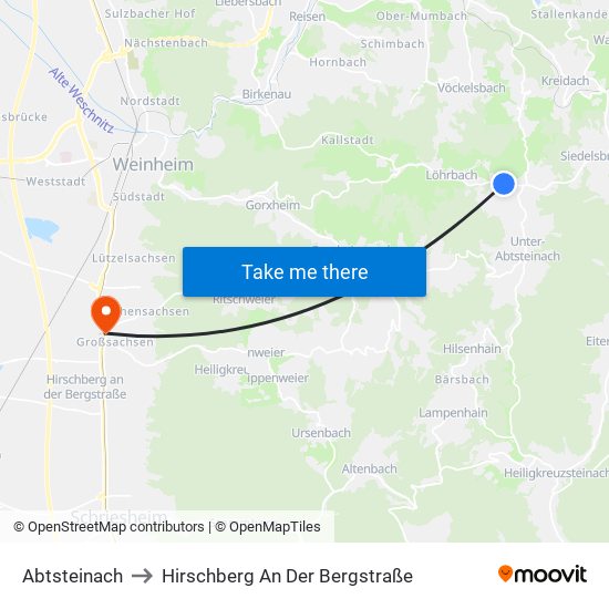 Abtsteinach to Hirschberg An Der Bergstraße map