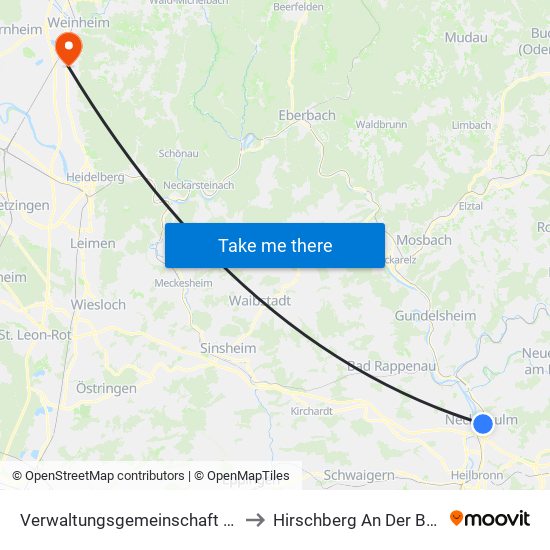 Verwaltungsgemeinschaft Neckarsulm to Hirschberg An Der Bergstraße map