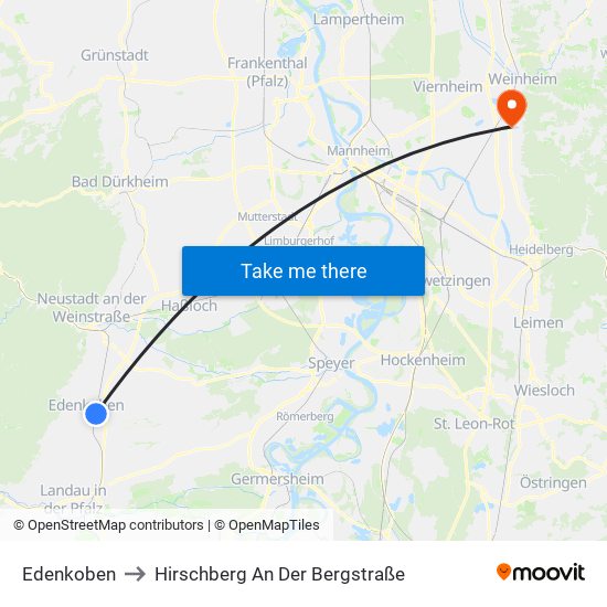 Edenkoben to Hirschberg An Der Bergstraße map