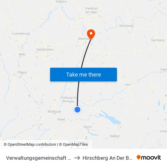 Verwaltungsgemeinschaft Schluchsee to Hirschberg An Der Bergstraße map