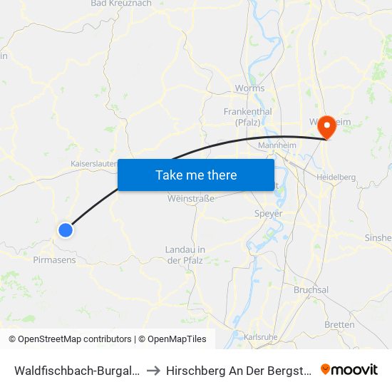 Waldfischbach-Burgalben to Hirschberg An Der Bergstraße map