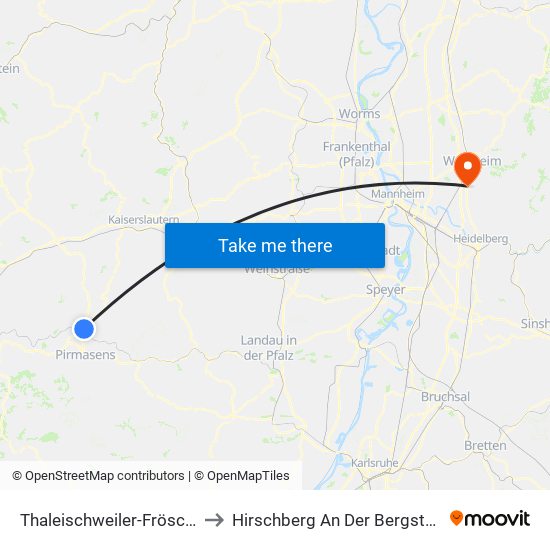 Thaleischweiler-Fröschen to Hirschberg An Der Bergstraße map