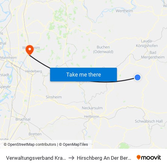Verwaltungsverband Krautheim to Hirschberg An Der Bergstraße map