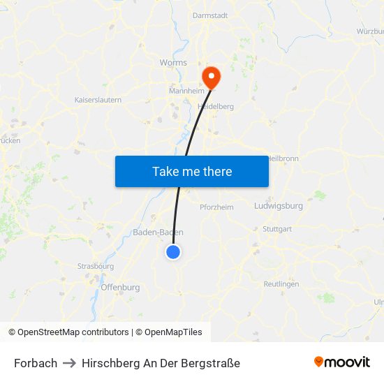 Forbach to Hirschberg An Der Bergstraße map