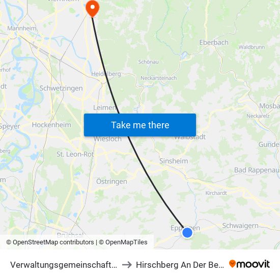 Verwaltungsgemeinschaft Eppingen to Hirschberg An Der Bergstraße map