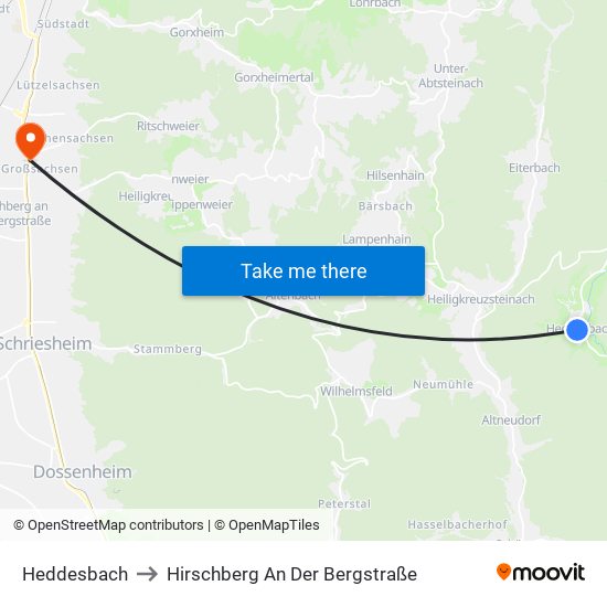 Heddesbach to Hirschberg An Der Bergstraße map