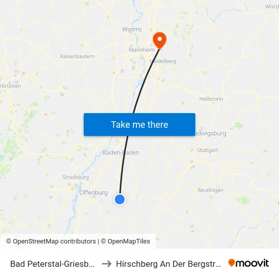 Bad Peterstal-Griesbach to Hirschberg An Der Bergstraße map