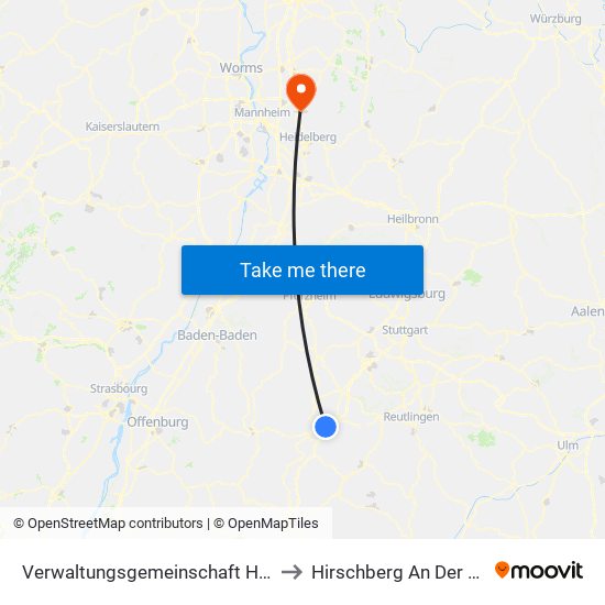 Verwaltungsgemeinschaft Horb am Neckar to Hirschberg An Der Bergstraße map
