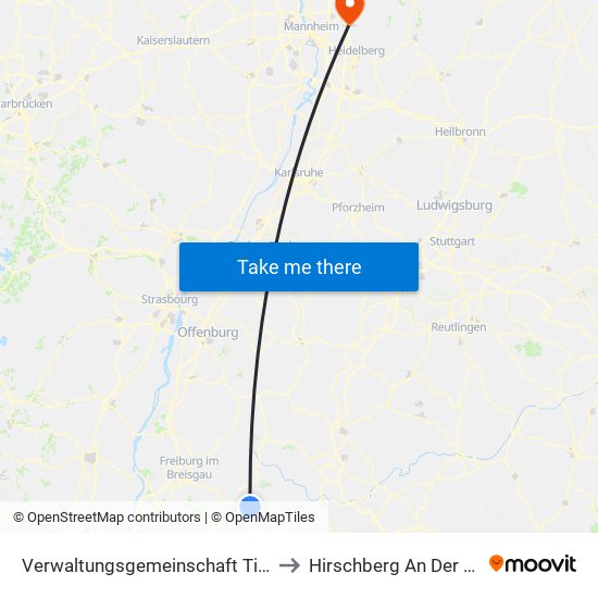 Verwaltungsgemeinschaft Titisee-Neustadt to Hirschberg An Der Bergstraße map