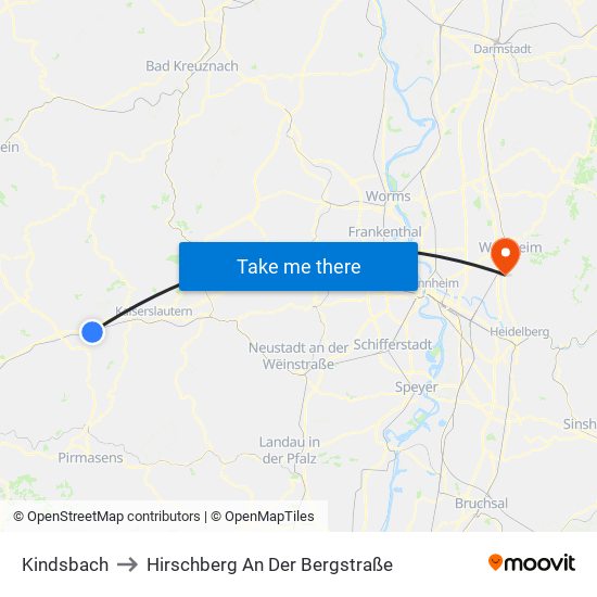 Kindsbach to Hirschberg An Der Bergstraße map