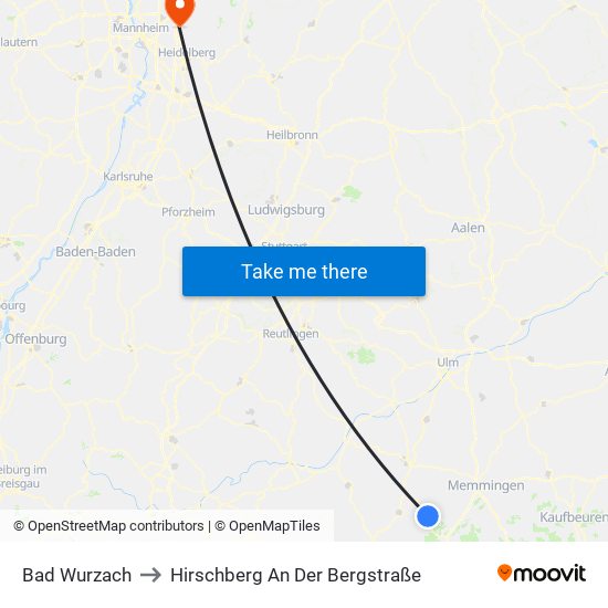 Bad Wurzach to Hirschberg An Der Bergstraße map