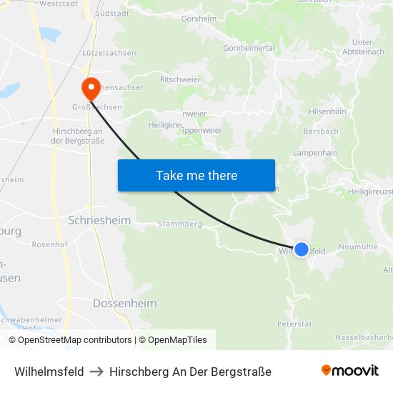 Wilhelmsfeld to Hirschberg An Der Bergstraße map