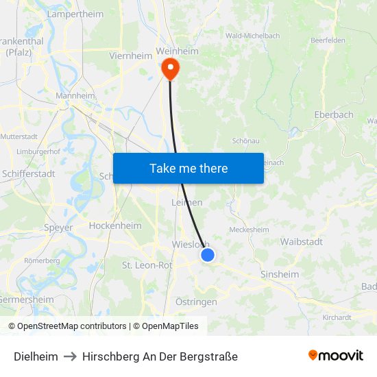 Dielheim to Hirschberg An Der Bergstraße map