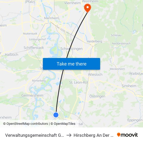 Verwaltungsgemeinschaft Graben-Neudorf to Hirschberg An Der Bergstraße map