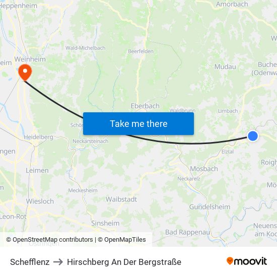 Schefflenz to Hirschberg An Der Bergstraße map