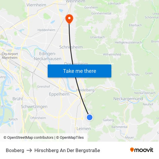 Boxberg to Hirschberg An Der Bergstraße map