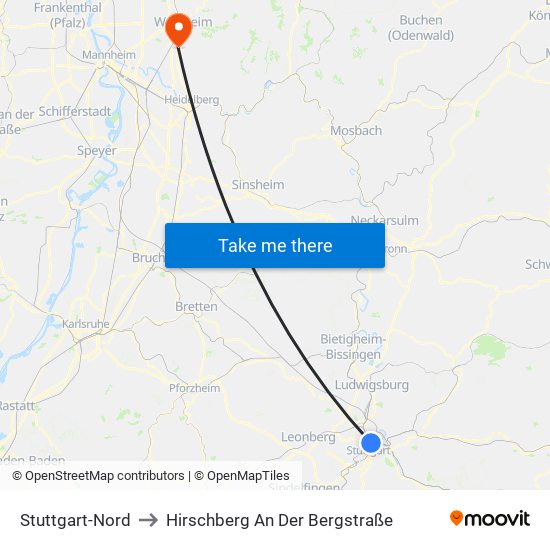 Stuttgart-Nord to Hirschberg An Der Bergstraße map