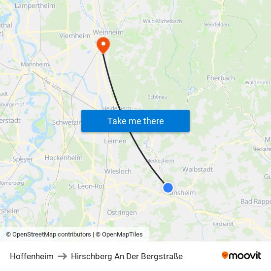 Hoffenheim to Hirschberg An Der Bergstraße map