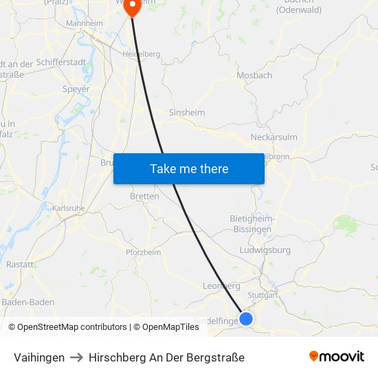 Vaihingen to Hirschberg An Der Bergstraße map