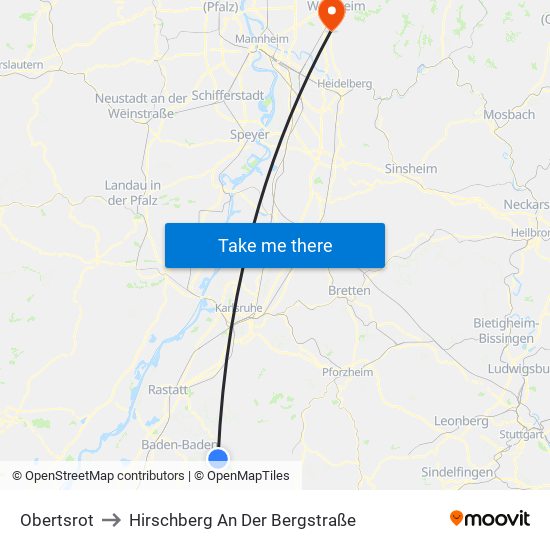 Obertsrot to Hirschberg An Der Bergstraße map