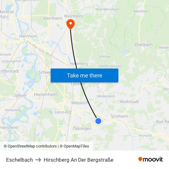 Eschelbach to Hirschberg An Der Bergstraße map