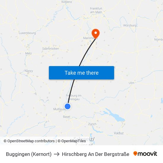 Buggingen (Kernort) to Hirschberg An Der Bergstraße map