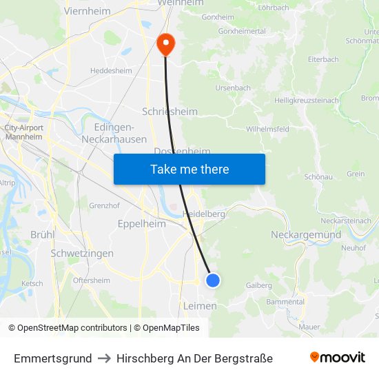 Emmertsgrund to Hirschberg An Der Bergstraße map