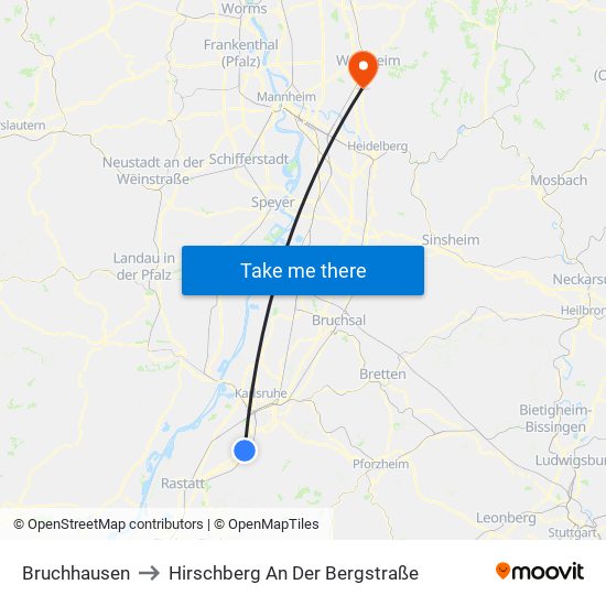 Bruchhausen to Hirschberg An Der Bergstraße map