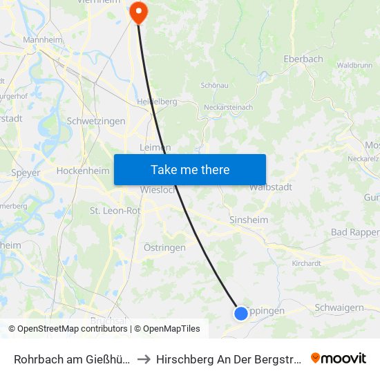 Rohrbach am Gießhübel to Hirschberg An Der Bergstraße map