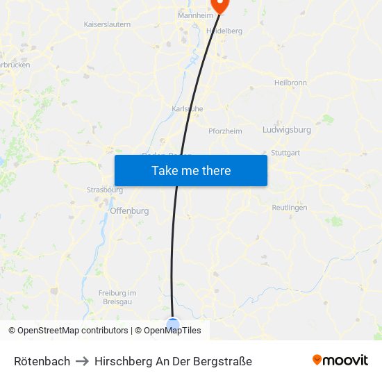 Rötenbach to Hirschberg An Der Bergstraße map