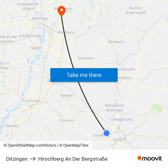 Ditzingen to Hirschberg An Der Bergstraße map