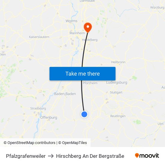 Pfalzgrafenweiler to Hirschberg An Der Bergstraße map