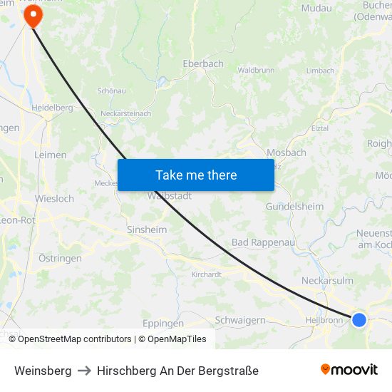 Weinsberg to Hirschberg An Der Bergstraße map