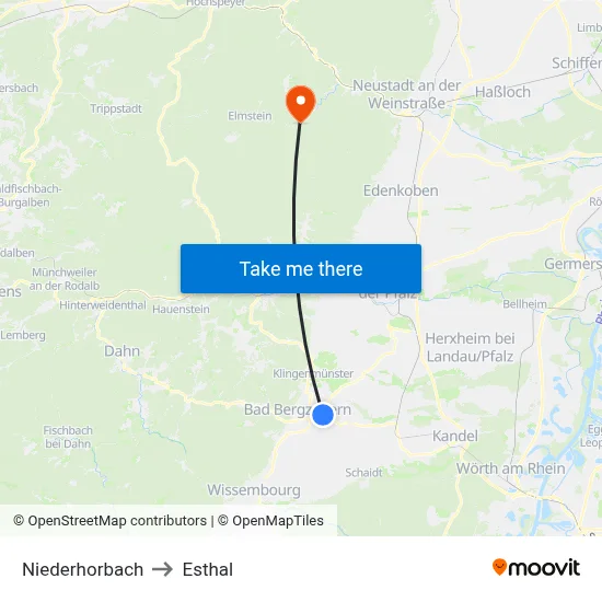 Niederhorbach to Esthal map