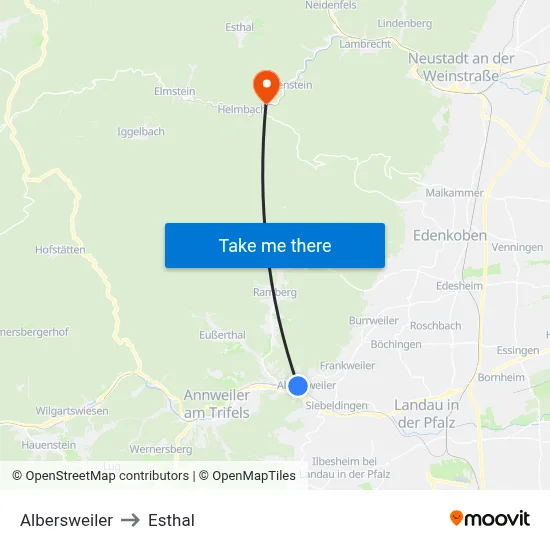 Albersweiler to Esthal map
