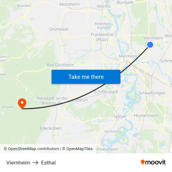 Viernheim to Esthal map