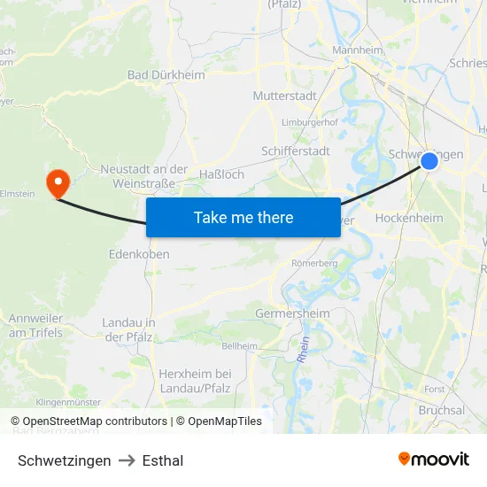 Schwetzingen to Esthal map
