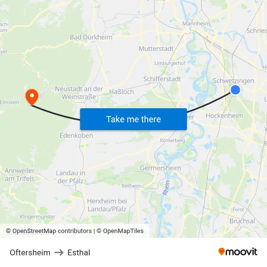 Oftersheim to Esthal map