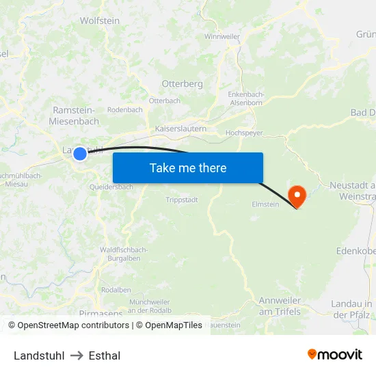 Landstuhl to Esthal map
